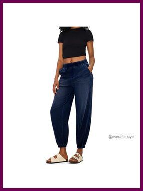 Women's High Waisted Barrel Jeans Elastic Cuffed Baggy Denim Pants